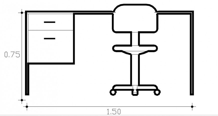 Simple office desk with chair elevation block drawing details dwg file