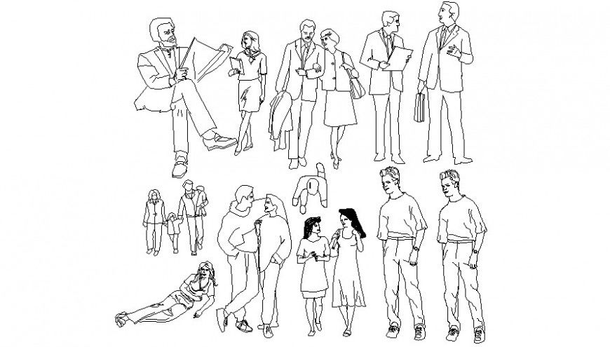 Simple people elevation 2d blocks drawing details dwg file