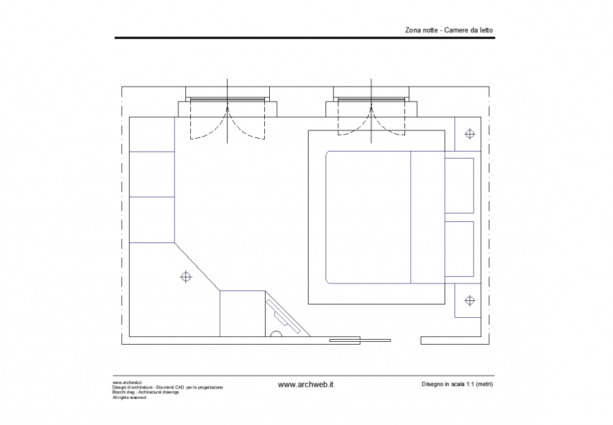 Simple plan of bedroom design dwg file