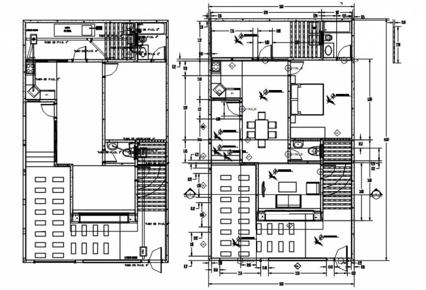 Simple residential house two floor distribution plan drawing details dwg file