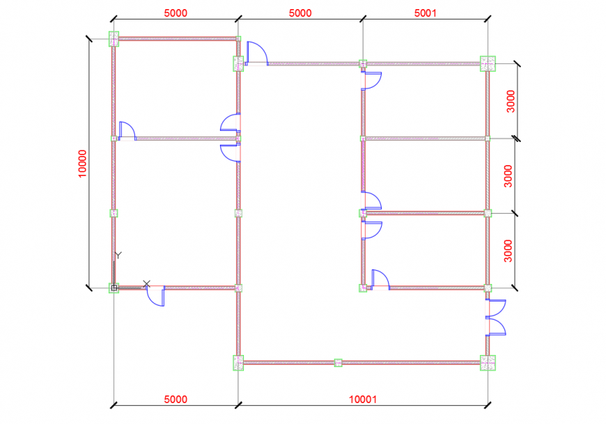 Simple room plan lay-out detail with door & window detail