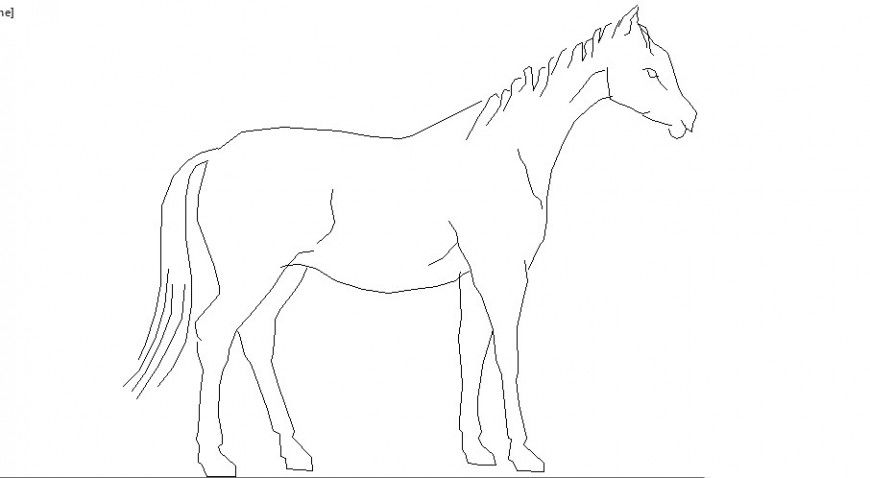 Simple standing horse side elevation block cad drawing details dwg file