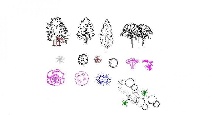 Simple tree plants elevation 2d blocks cad drawing details dwg file