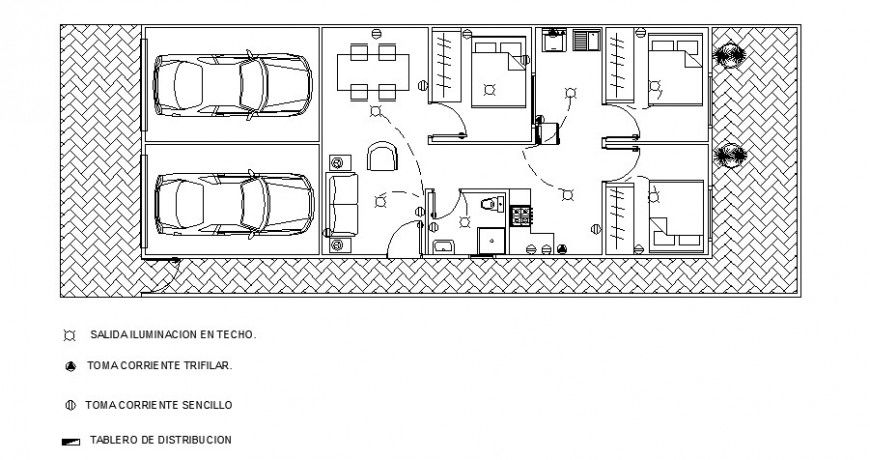 Simple two bedroom house layout plan auto-cad drawing details dwg file