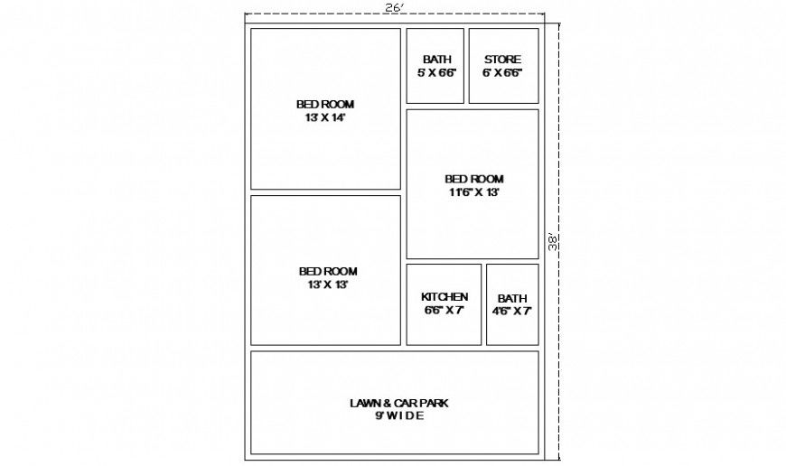 Simple two bedroom house plan cad drawing details dwg file