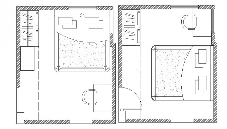 Simple two bedrooms layout plan cad drawing details dwg file