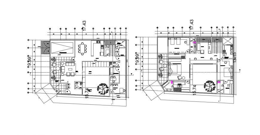 Simple two level house floor plan distribution drawing detail dwg file