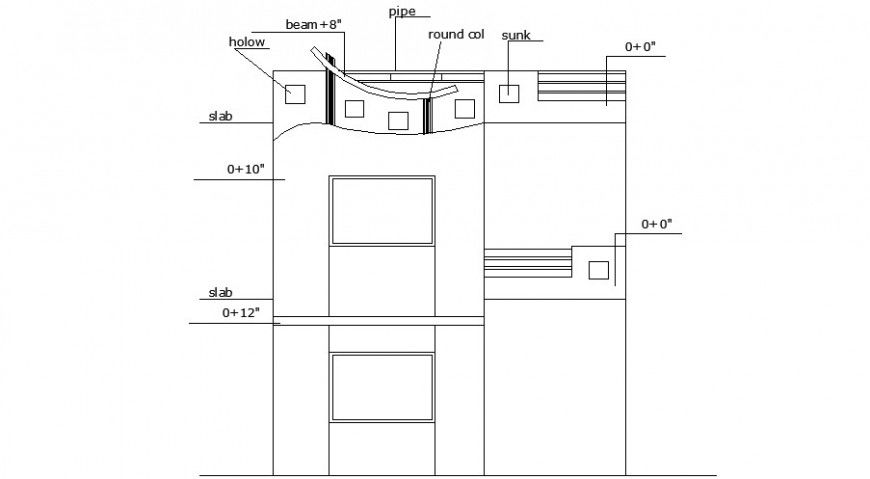 Simple two level house main elevation cad drawing details dwg file