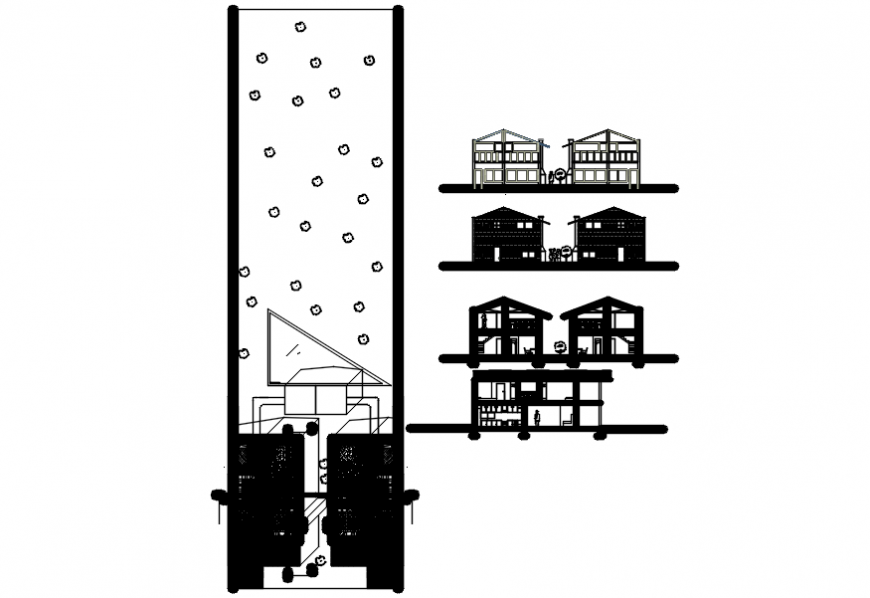 Simple two story house elevation, section and floor plan drawing details dwg file