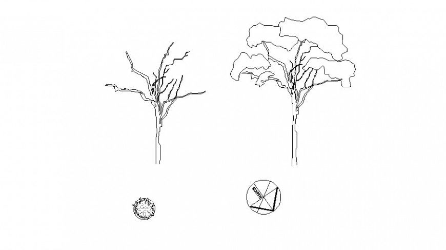 Simple two tree and two plant elevation blocks cad drawing details dwg file