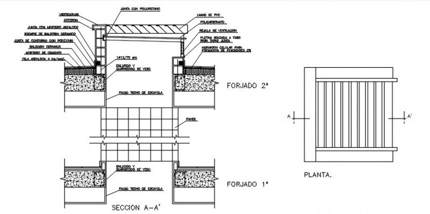 Simple wall with sky light construction cad drawing details dwg file