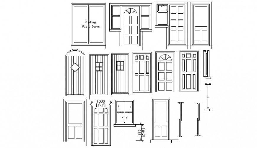 Simple wooden and sliding door elevation blocks cad drawing details dwg file