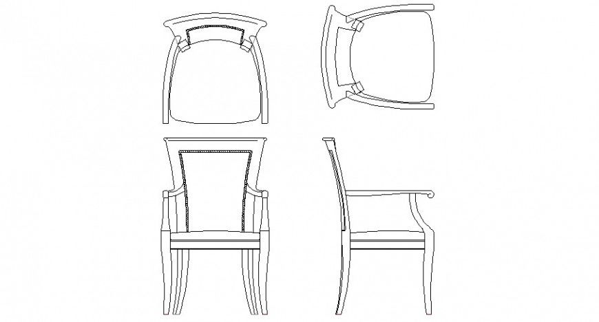 Simple wooden chair all sided elevation block cad drawing details dwg file