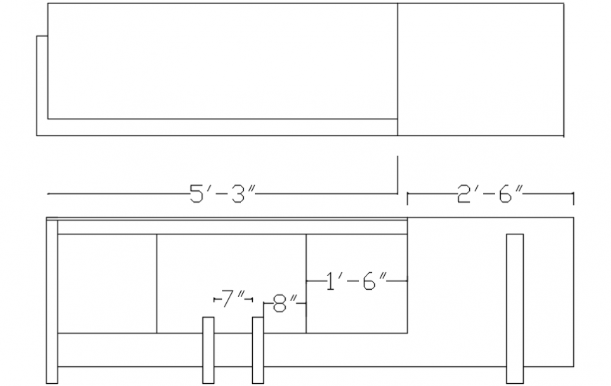 Simple wooden table elevation block 2d drawing details dwg file