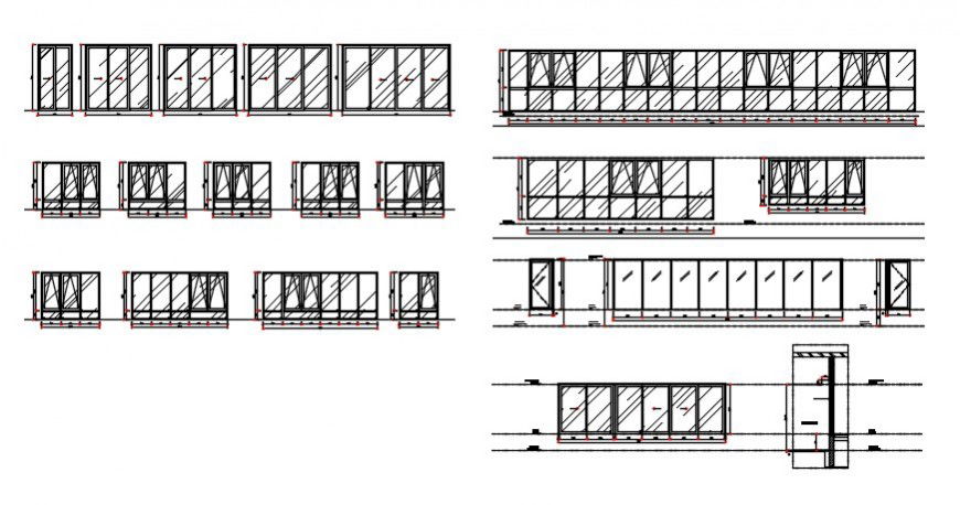 Single, double and 2d sliding door elevation blocks drawing details dwg file