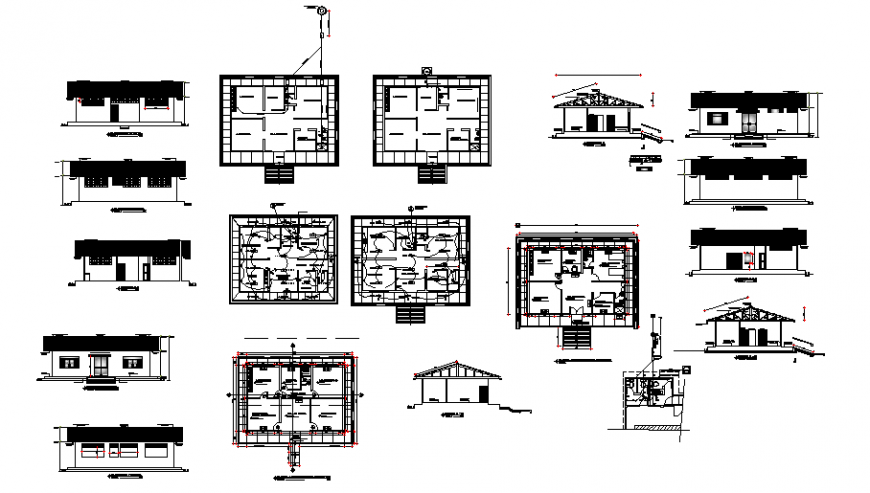 Single-story health post house, working drawing in dwg file.
