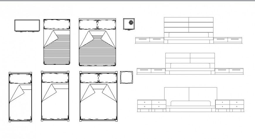 Single and double bed blocks cad drawing details dwg file