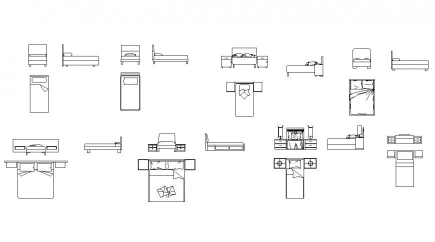 Single and Double Bed Detail CAD Layout AutoCAD File