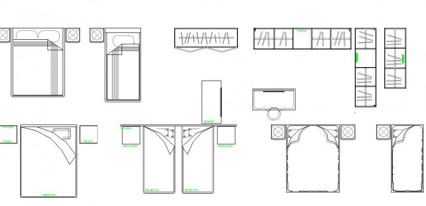 Single and double bed elevation 2d blocks cad drawing details dwg file