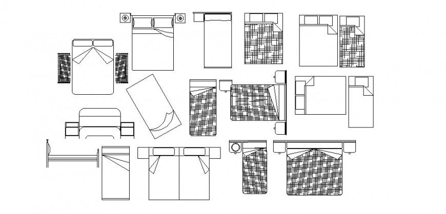 Single and double bed furniture block plan different design in AutoCAD