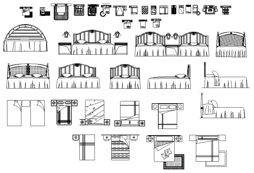 Single and double bed plan and elevation DWG layout