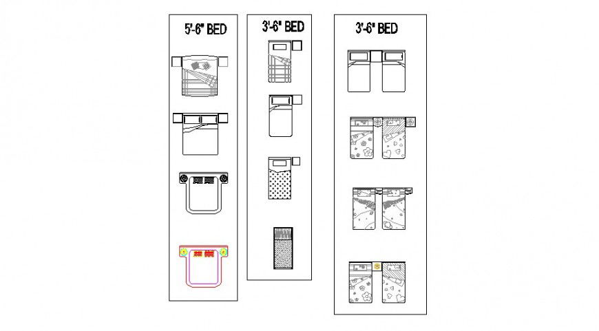 Single and double beds 2d elevation blocks drawing details dwg file