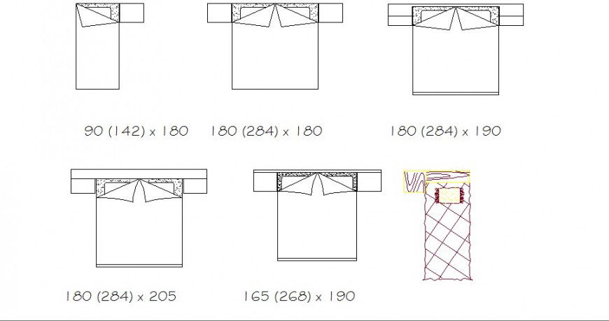 Single and double beds top view elevation blocks details dwg file