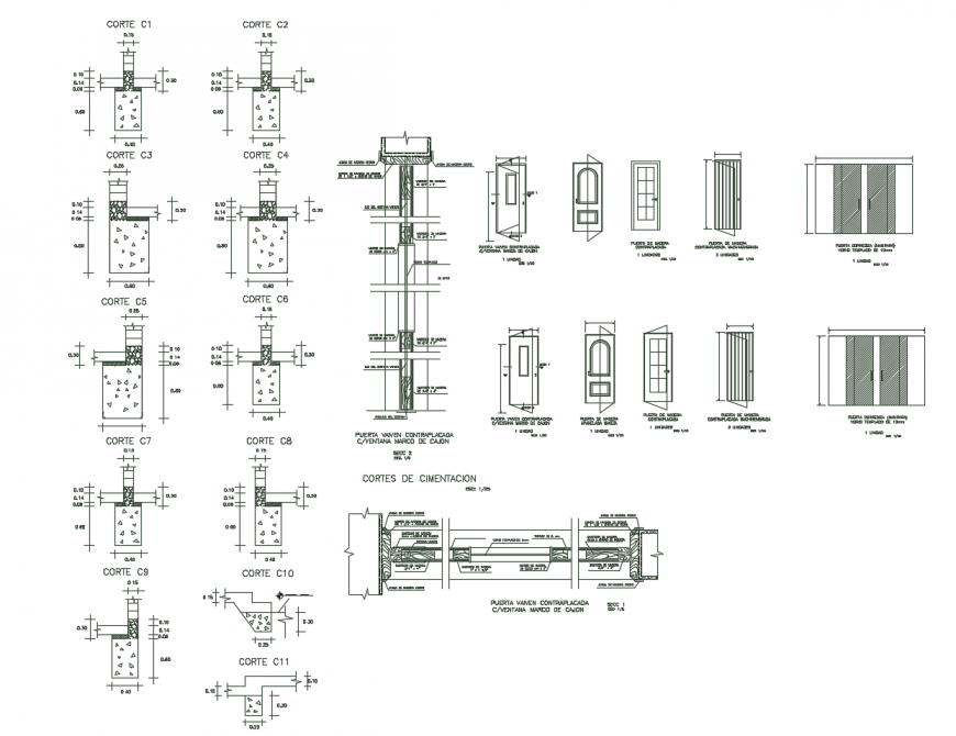 Single and double door elevations and installation drawing details dwg file