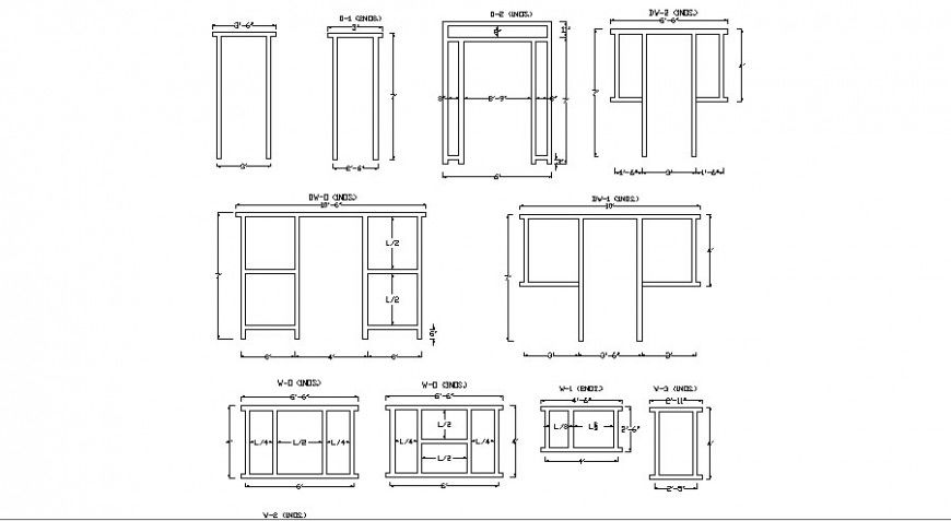 Single and double door window elevation blocks for house cad drawing details dwg file