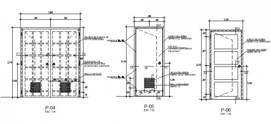 Single and double doors elevations and installation drawing details dwg file