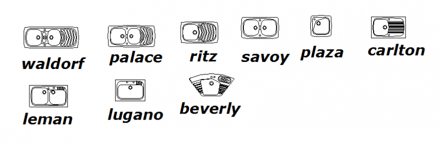 Single and double sink plan detail dwg file