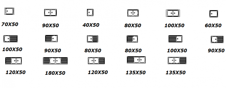 Single and dual type kitchen sink in dwg file.