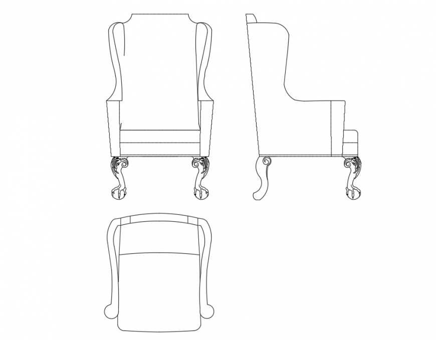 Single arm chair all sided elevation cad drawing details dwg file