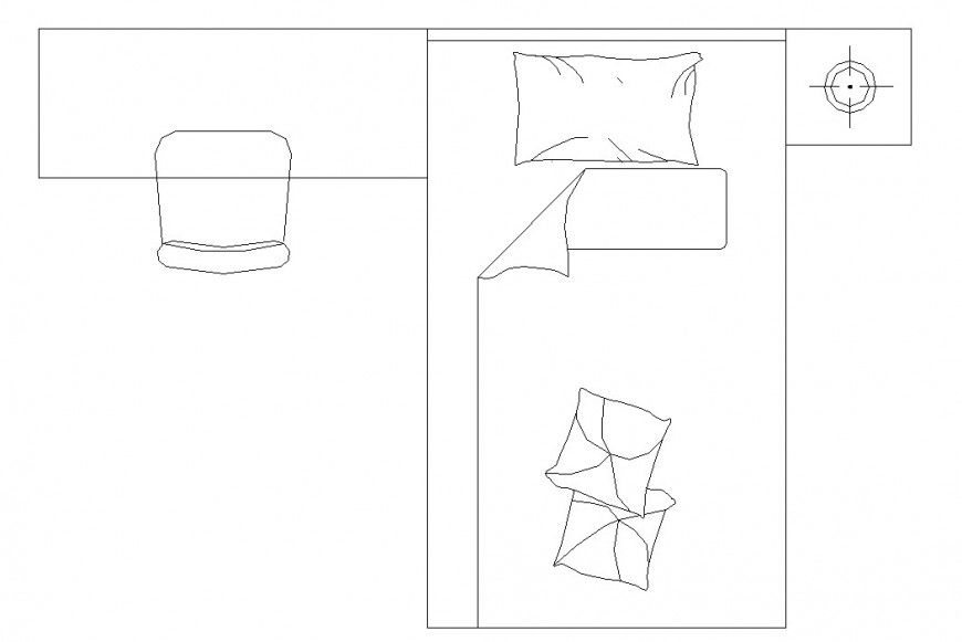 Single bed with side table and desk block cad drawing details dwg file