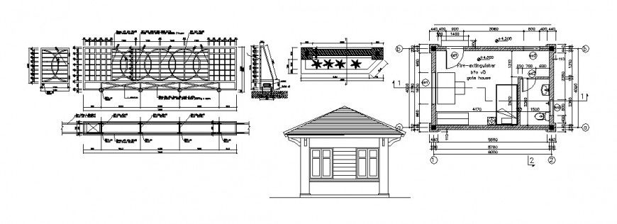 Single bedroom elevation, plan and structure cad drawing details dwg file
