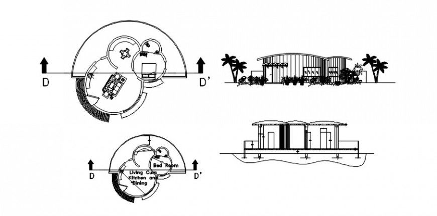 Single bedroom of hotel elevation, section and plan drawing details dwg file