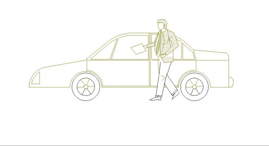 Single car side elevation block with office man cad drawing details dwg file