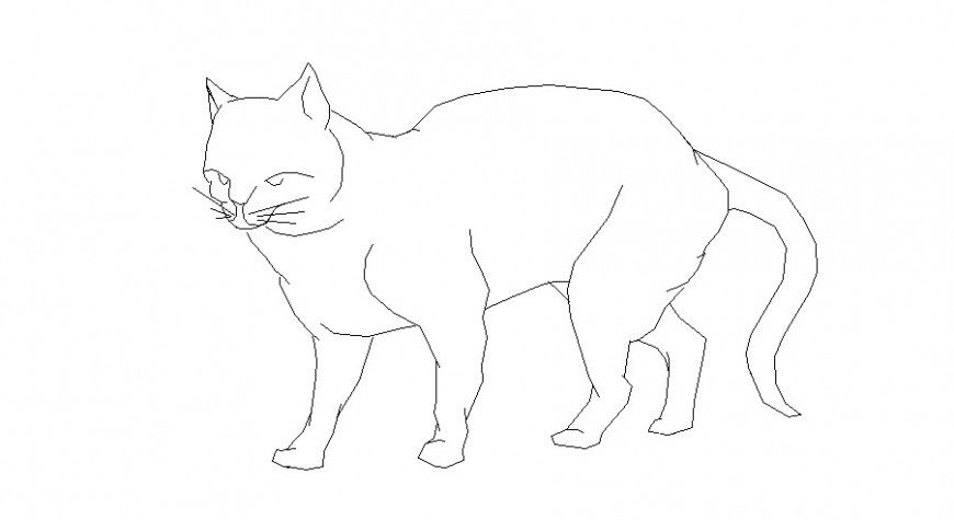 Single cute cat side elevation block cad drawing details dwg file