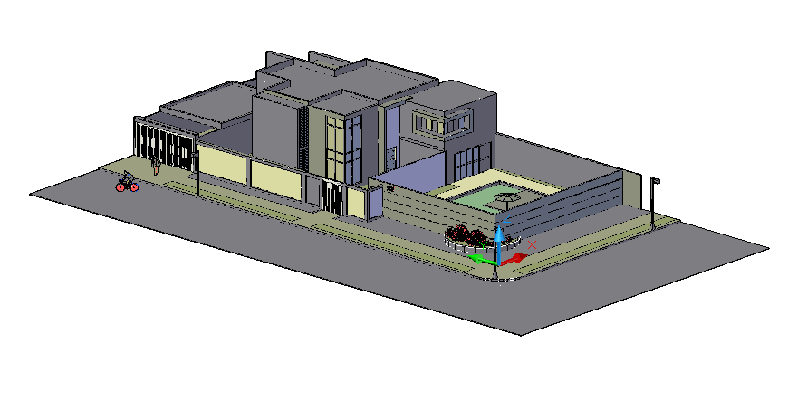 Single family 3d modern house cad drawing details dwg file