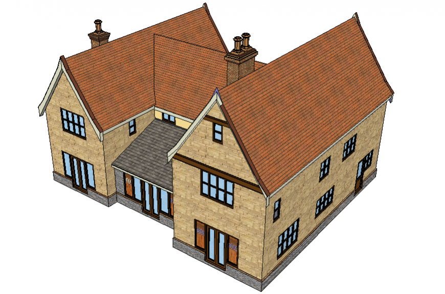 Single family country house 3d drawing details skp file