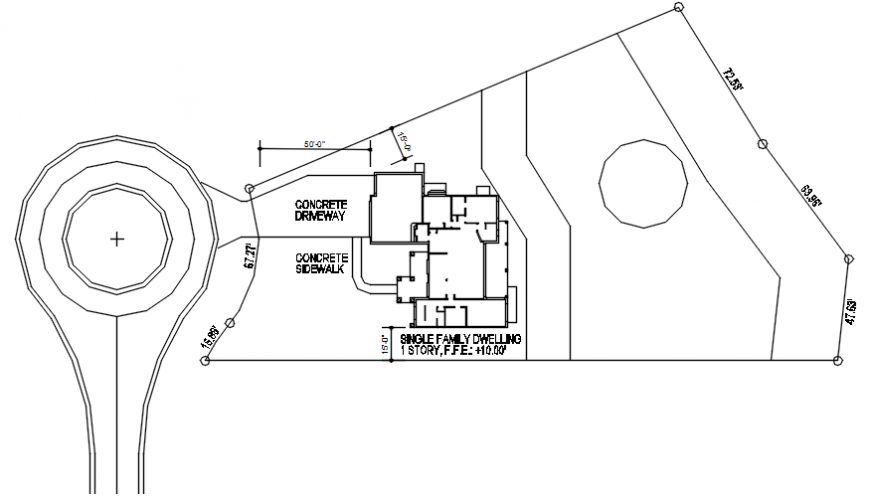 Single family dwelling house site plan auto-cad drawing details dwg file
