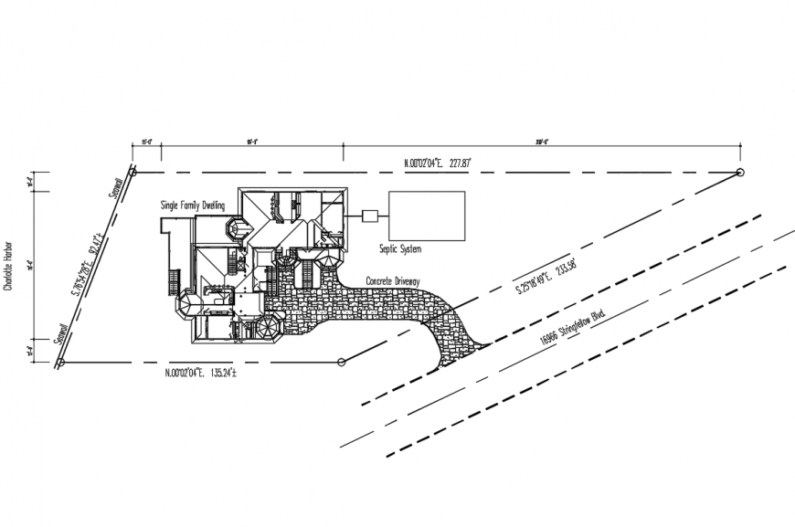 Single family dwelling house site plan details dwg file