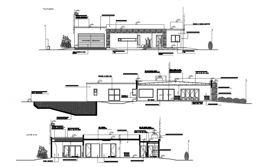 Single family home elevation detailing dwg file