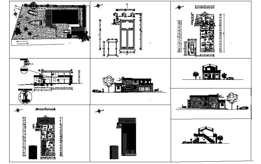 Single family house elevation, section, plan, structure and auto-cad details dwg file