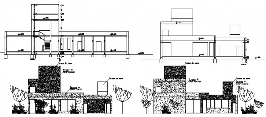 Single family house elevations and sections drawing details dwg file