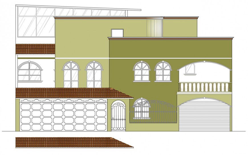 Single family house facade elevation cad drawing details dwg file