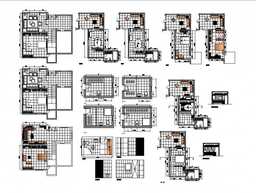 Single family house floor layout plan and sanitary cad drawing details dwg file