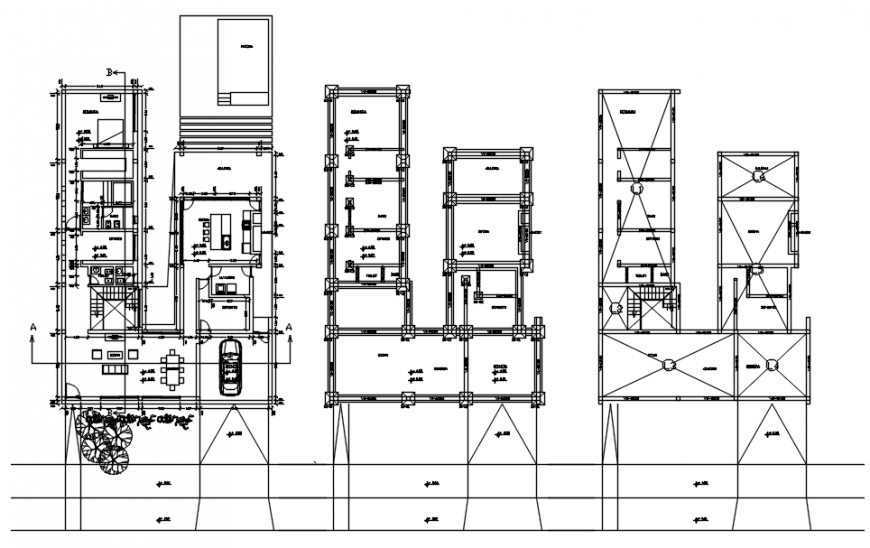 Single family house foundation plan, layout plan and structure details dwg file