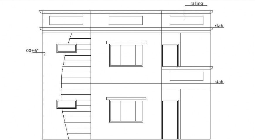 Single family house front elevation cad drawing details dwg file