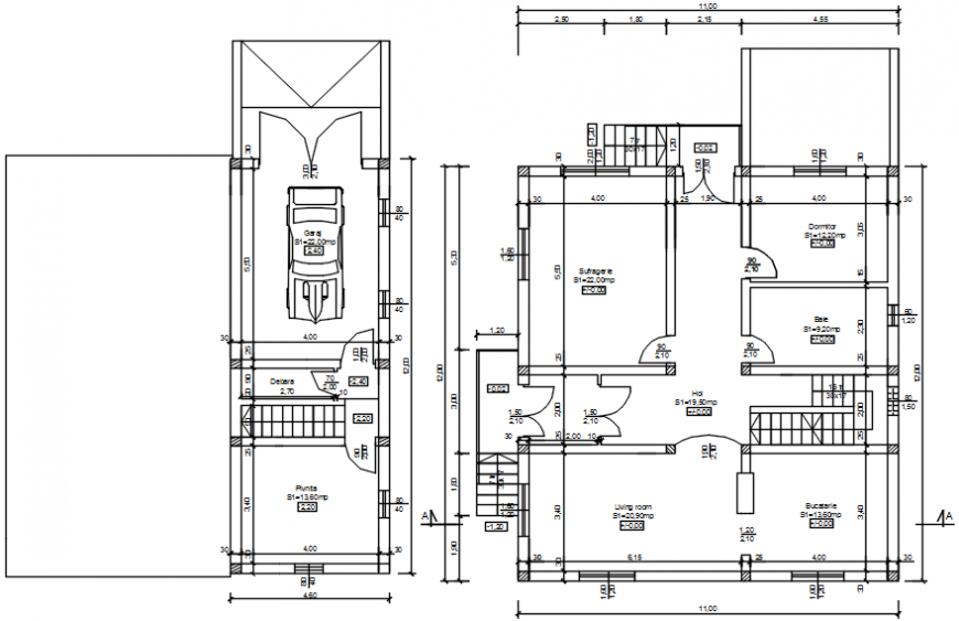 Single family house ground and first floor plan drawing details dwg file